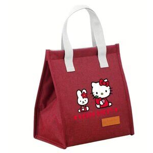 Hello Kitty Crimson Insulated Lunch Bag Large Capacity Cute Travel Picnic Bag